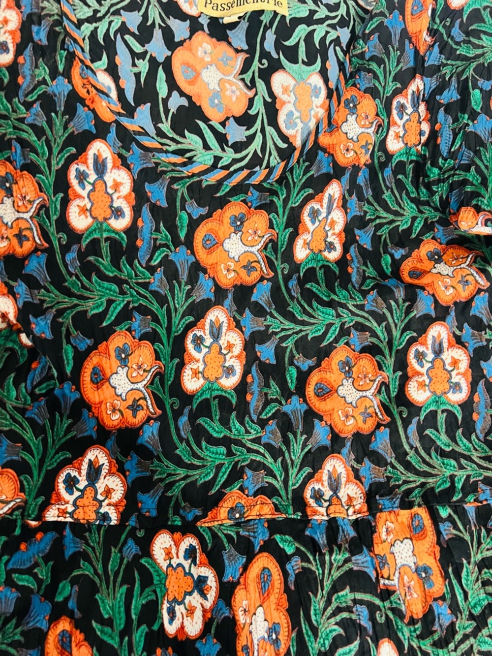 Passementrie Floral Tiered Midi Dress Boho Peasant Black Orange XS - Picture 9 of 12